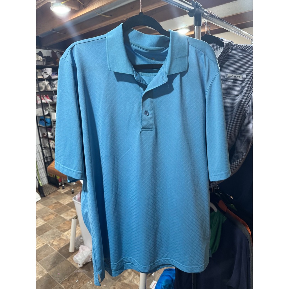 Greg Norman Mens Blue Textured Performance Golf Polo Shirt XL Short Sleeve